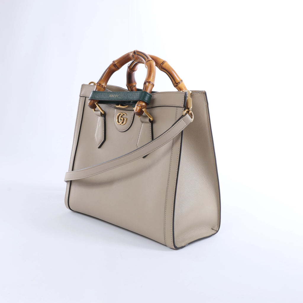 Gucci Bamboo Diana Leather 2 Way Handbag in Beige