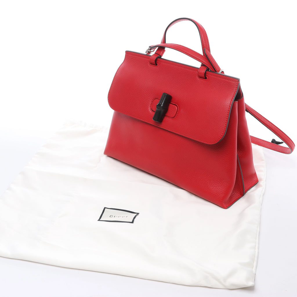 Gucci Bamboo Leather 2Way Handbag in Red 392013
