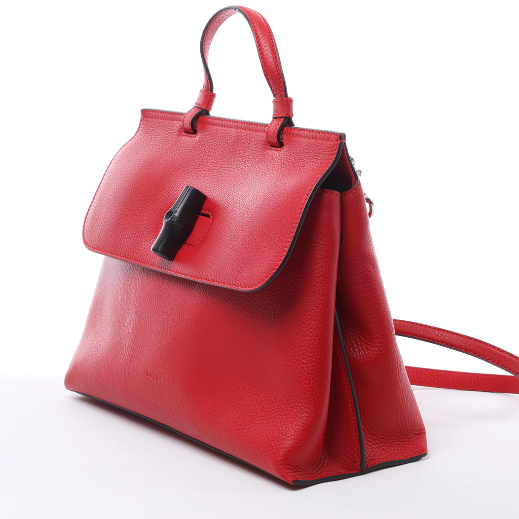 Gucci Bamboo Leather 2Way Handbag in Red 392013