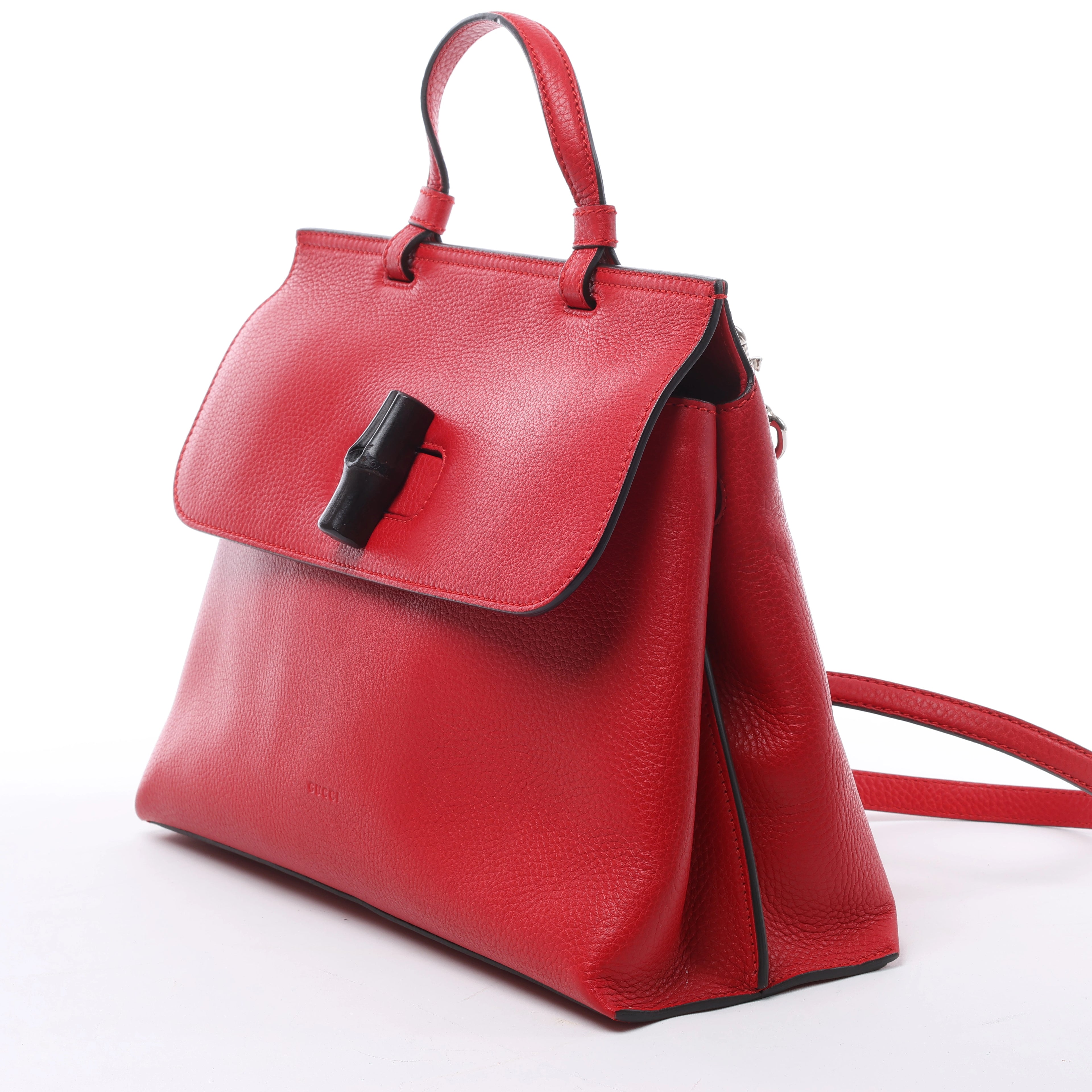 Gucci Bamboo Leather 2Way Handbag in Red 392013