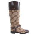 Gucci GG Canvas & Leather Long Boots in Brown 674673, Size EU 37.5