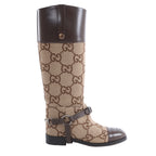 Gucci GG Canvas & Leather Long Boots in Brown 674673, Size EU 37.5