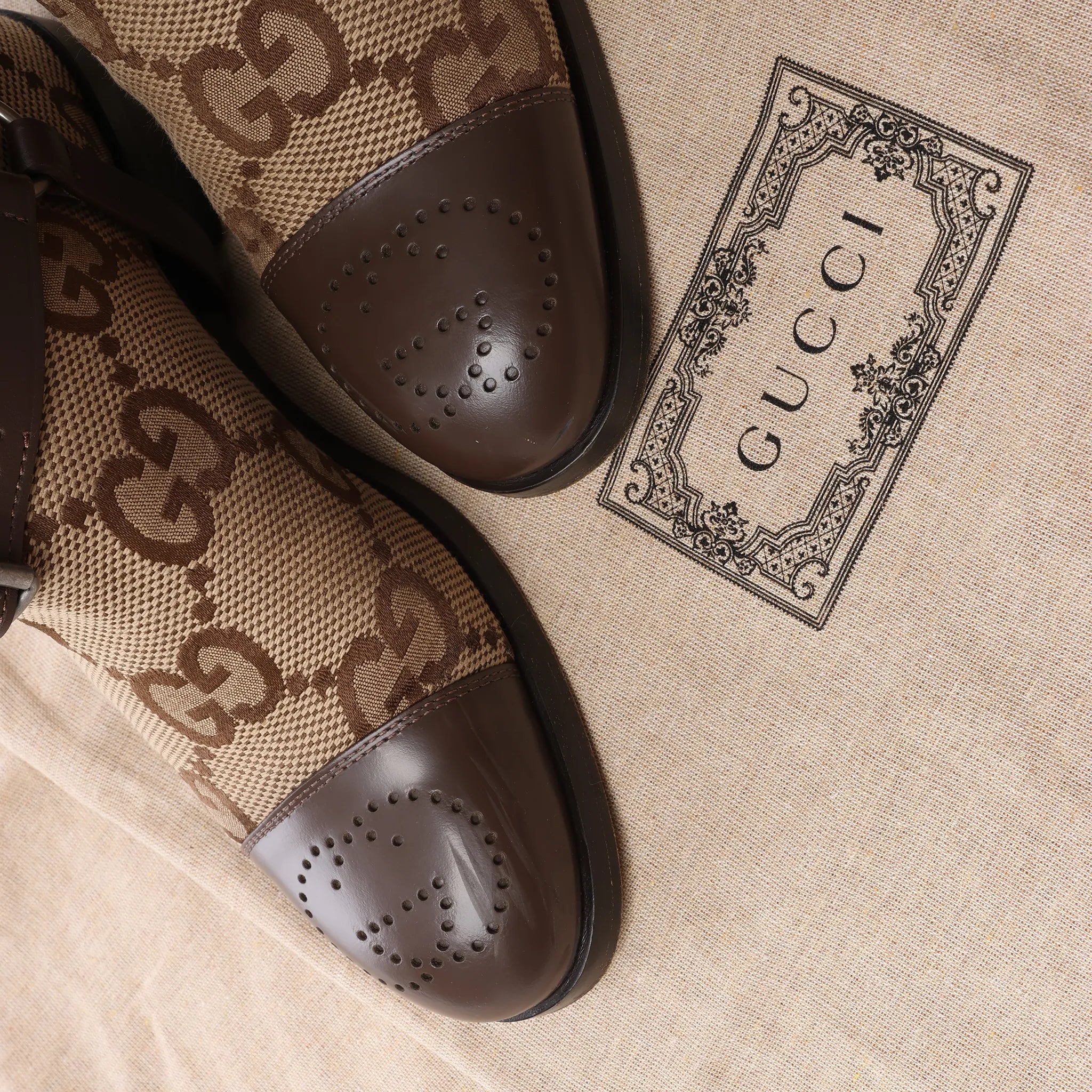 Gucci GG Canvas & Leather Long Boots in Brown 674673, Size EU 37.5