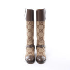 Gucci GG Canvas & Leather Long Boots in Brown 674673, Size EU 37.5