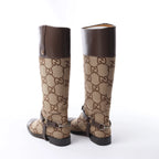 Gucci GG Canvas & Leather Long Boots in Brown 674673, Size EU 37.5