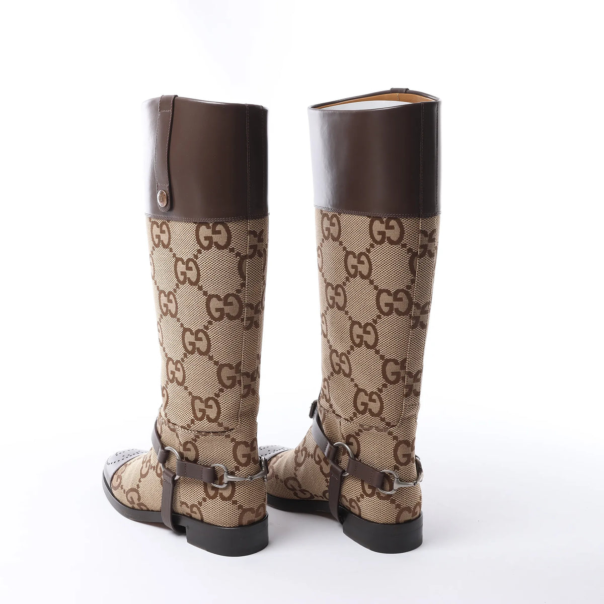 Gucci GG Canvas & Leather Long Boots in Brown 674673, Size EU 37.5