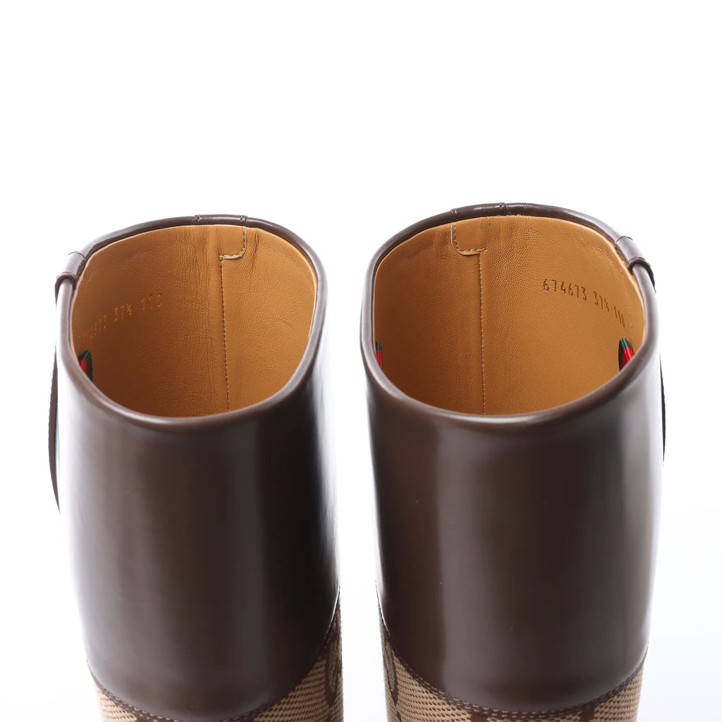 Gucci GG Canvas & Leather Long Boots in Brown 674673, Size EU 37.5