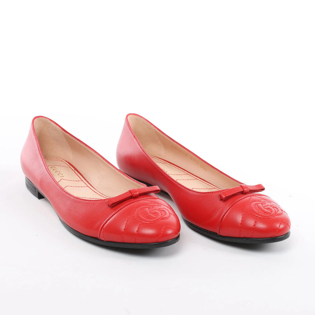 Gucci GG Marmont Leather Ballet Flat in Red 680878, Size EU 37.5