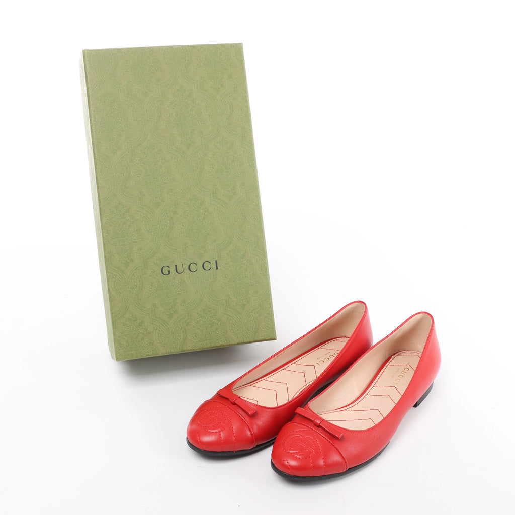 Gucci GG Marmont Leather Ballet Flat in Red 680878, Size EU 37.5