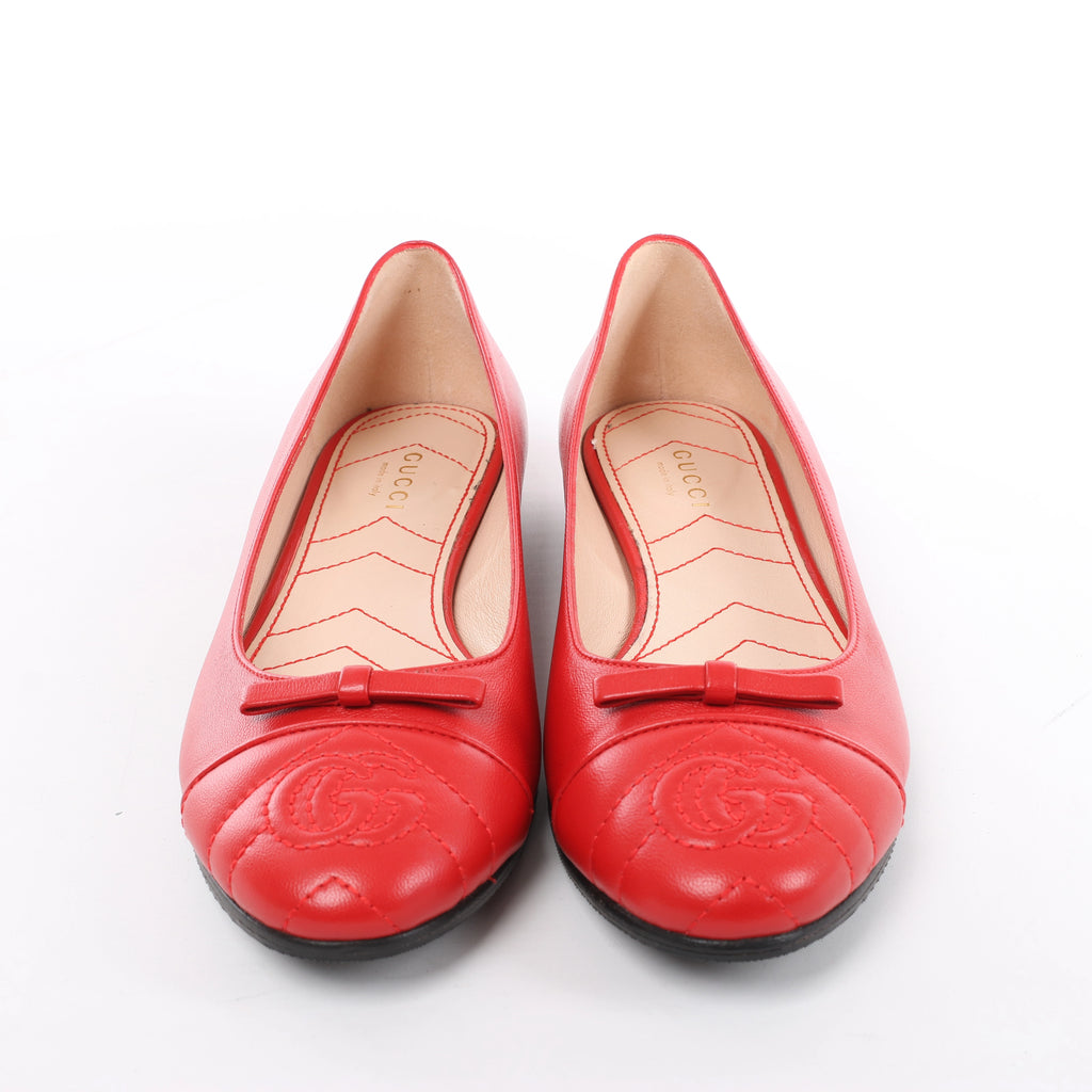 Gucci GG Marmont Leather Ballet Flat in Red 680878, Size EU 37.5