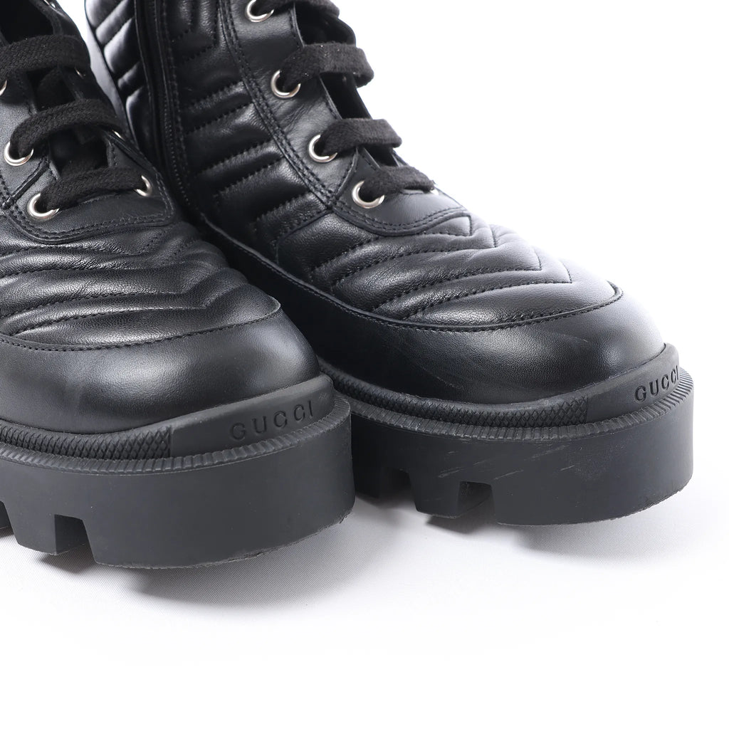 Gucci GG Marmont Leather Ankle Boots in Black 628855, Size EU 36.5