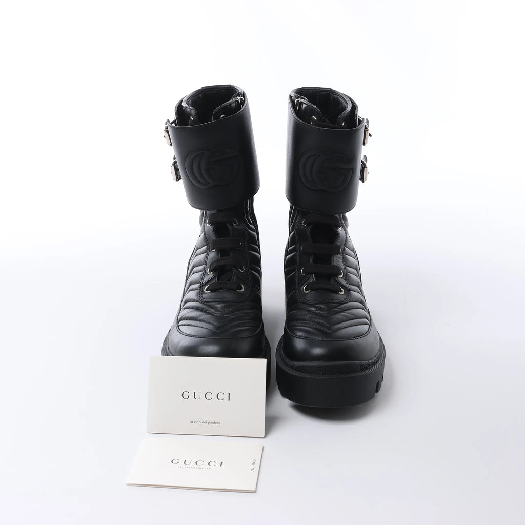 Gucci GG Marmont Leather Ankle Boots in Black 628855, Size EU 36.5
