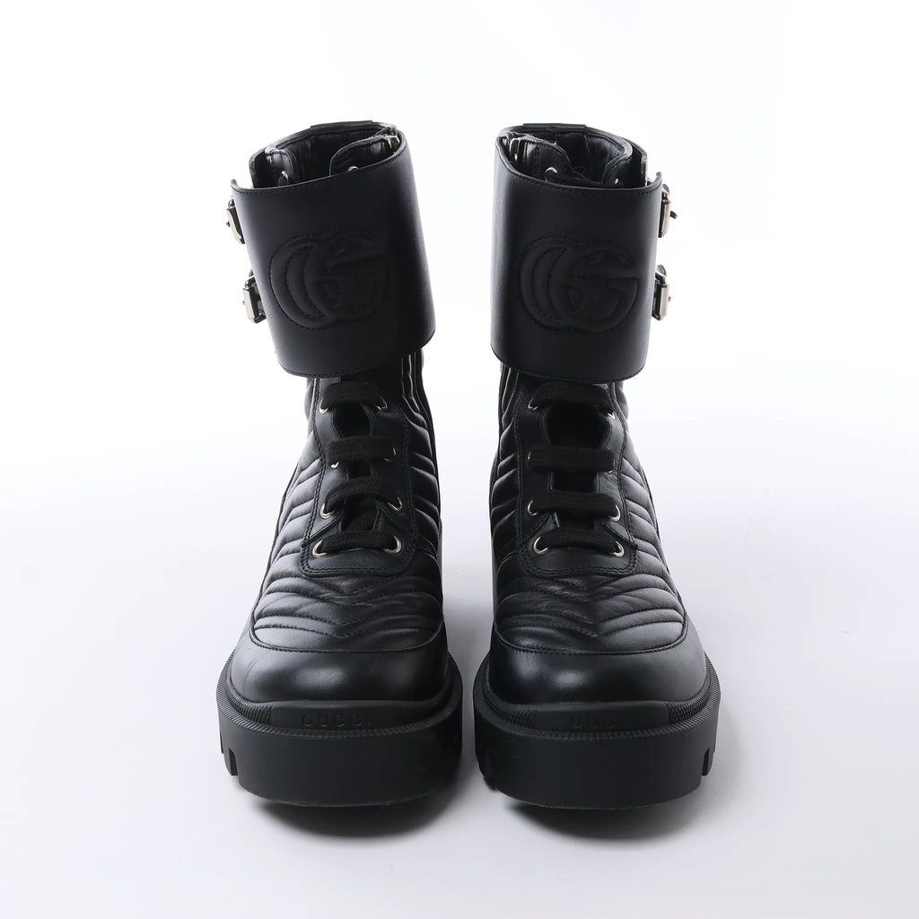 Gucci GG Marmont Leather Ankle Boots in Black 628855, Size EU 36.5