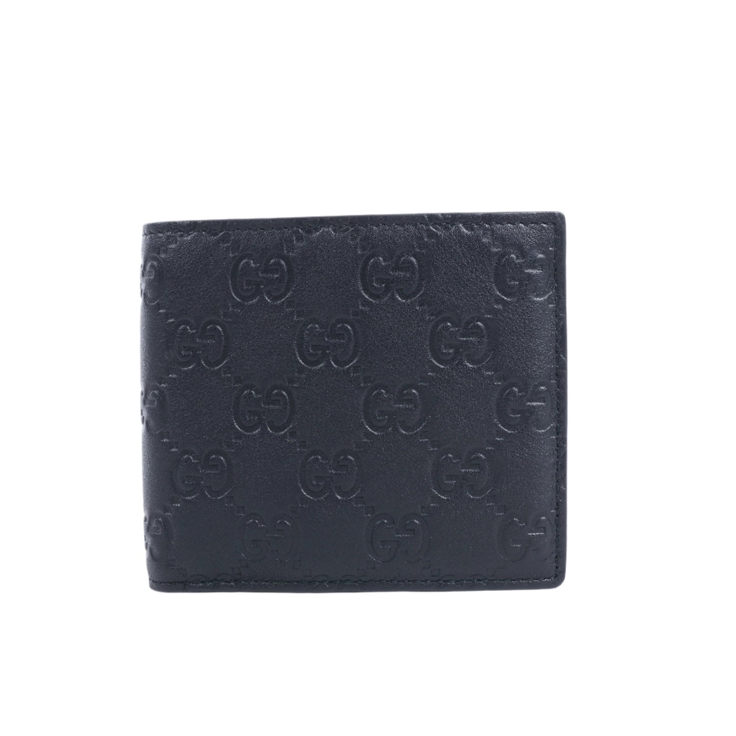 Portefeuille compact en cuir noir Gucci Guccissima 212185