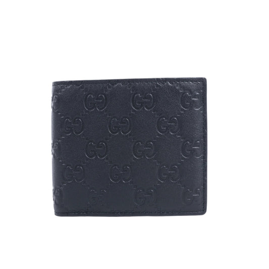 Portefeuille compact en cuir noir Gucci Guccissima 212185