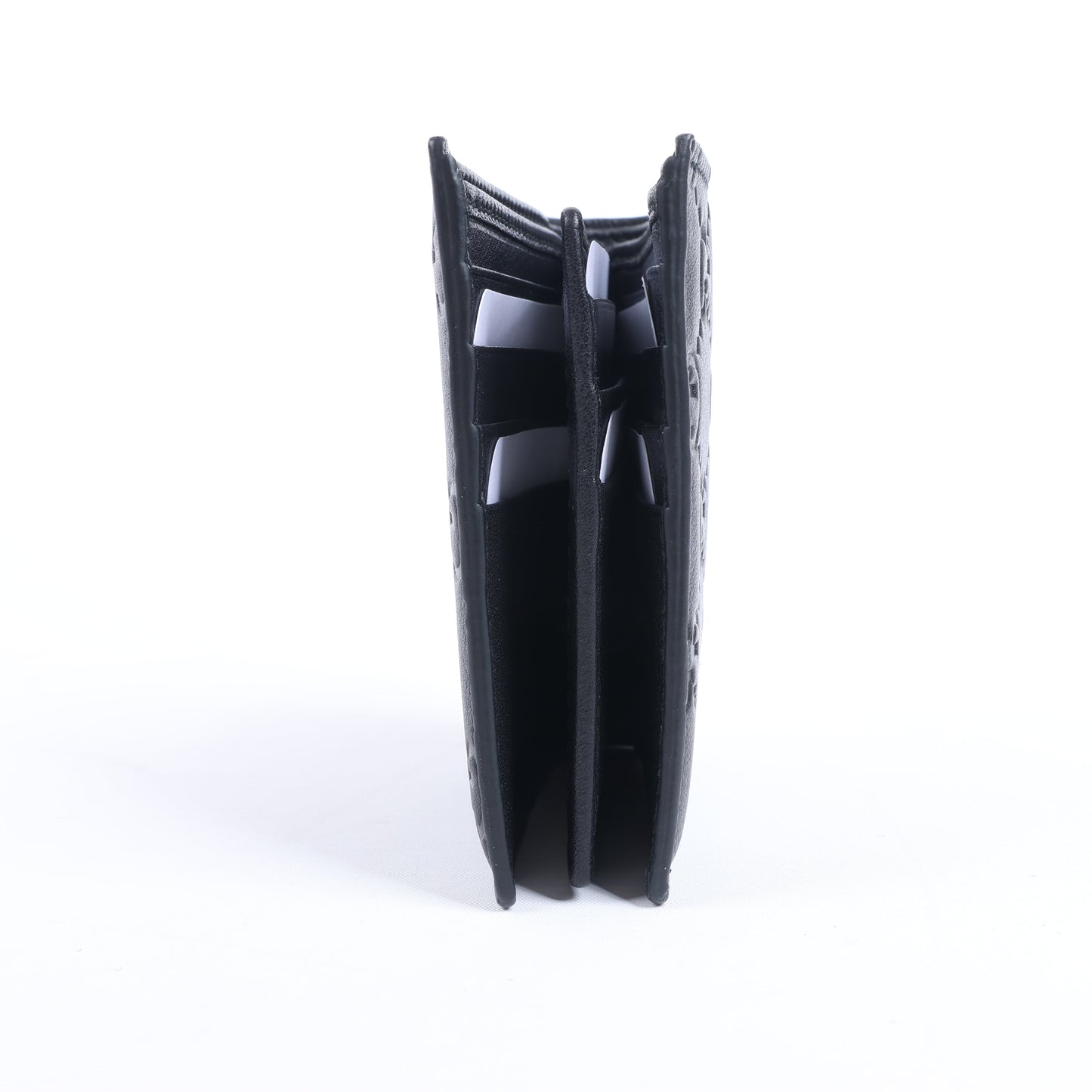 Portefeuille compact en cuir noir Gucci Guccissima 212185