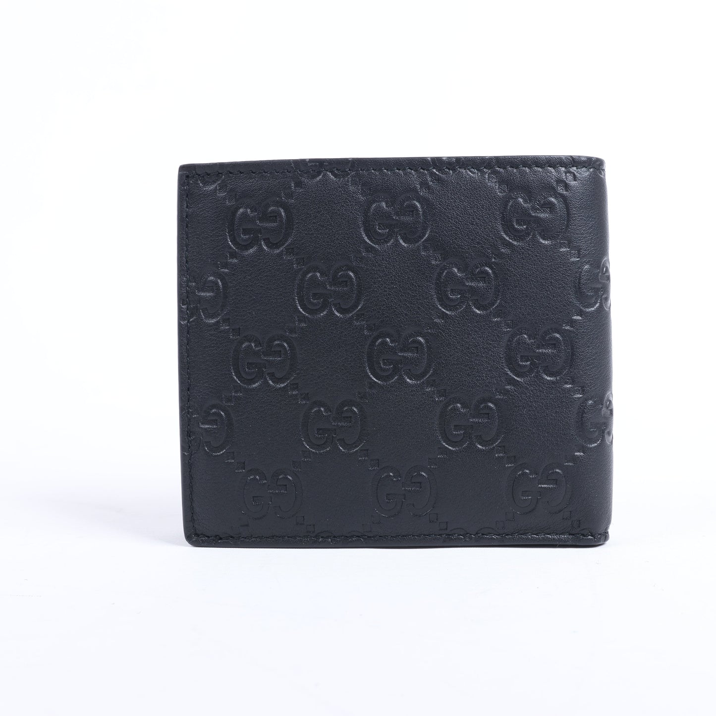 Portefeuille compact en cuir noir Gucci Guccissima 212185