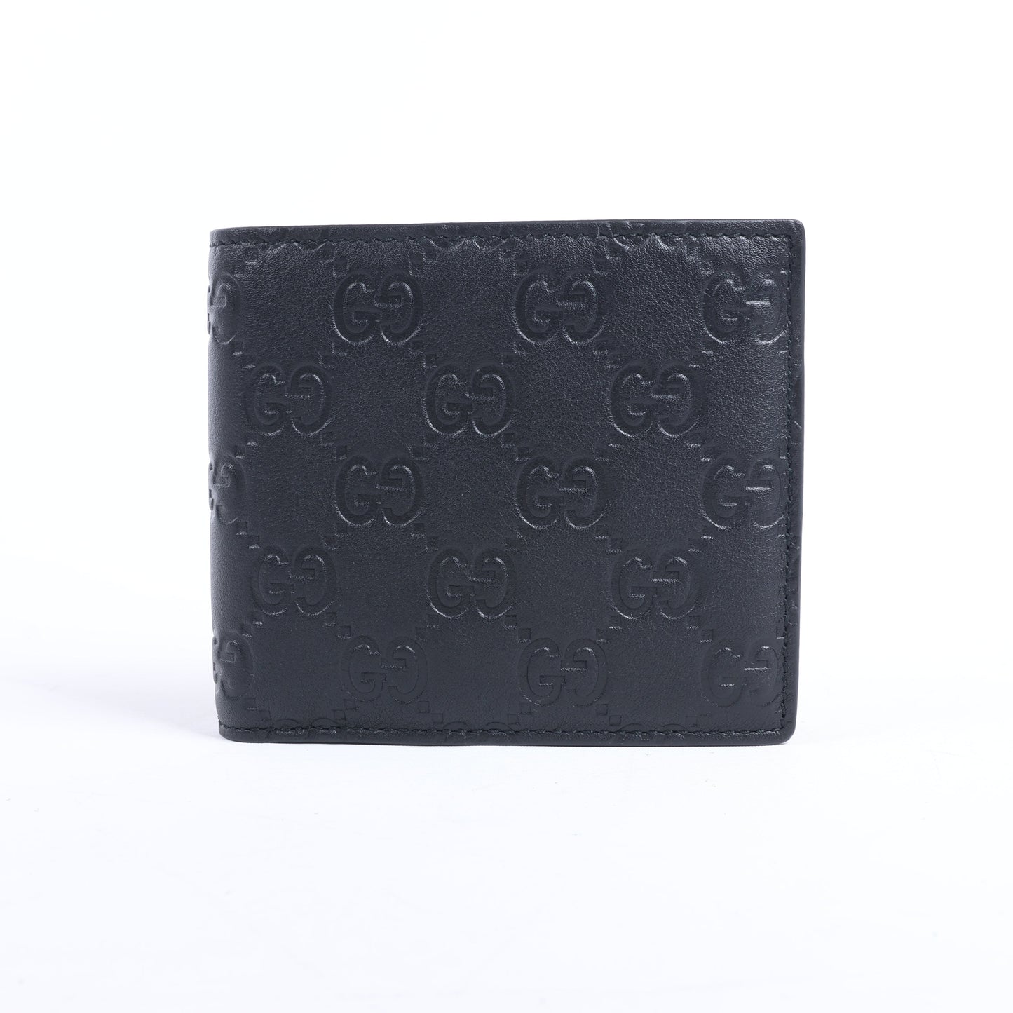Portefeuille compact en cuir noir Gucci Guccissima 212185
