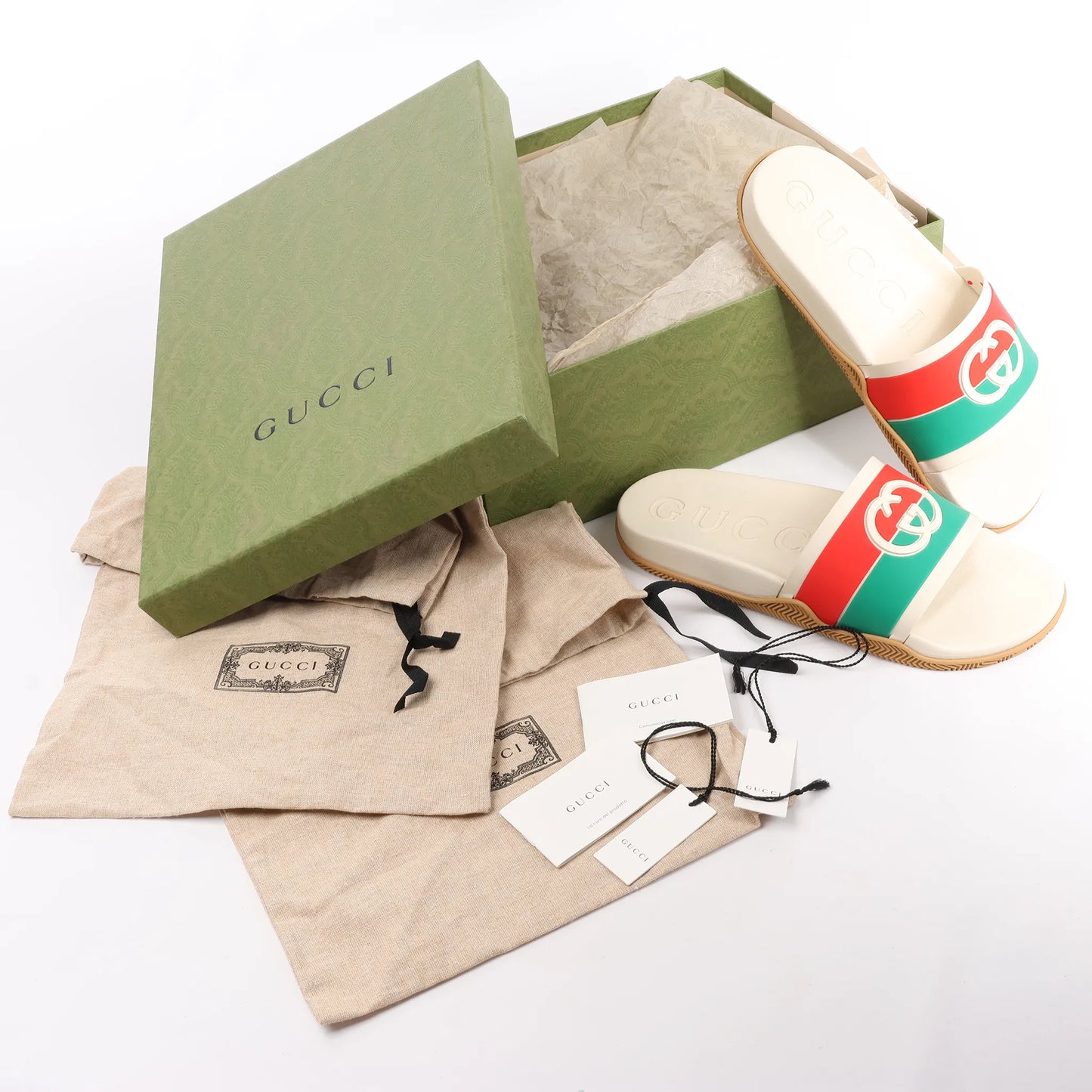 Gucci Interlocking G Rubber Sandals in Ivory 655265, Size 44 EU