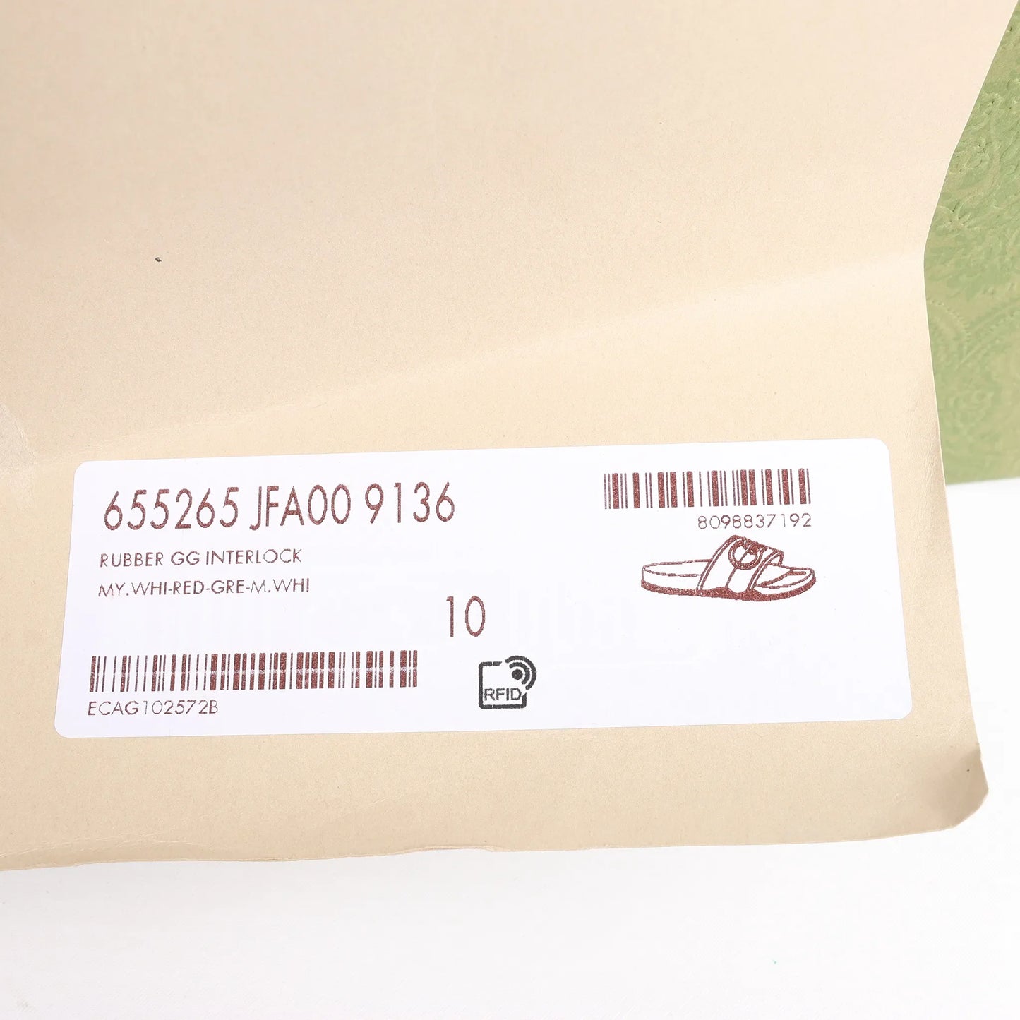 Gucci Interlocking G Rubber Sandals in Ivory 655265, Size 44 EU