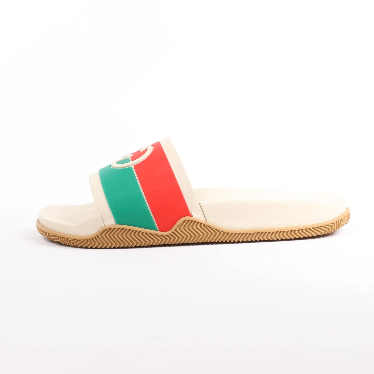 Gucci Interlocking G Rubber Sandals in Ivory 655265, Size 44 EU