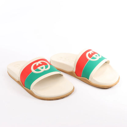 Gucci Interlocking G Rubber Sandals in Ivory 655265, Size 44 EU