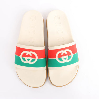 Gucci Interlocking G Rubber Sandals in Ivory 655265, Size 44 EU