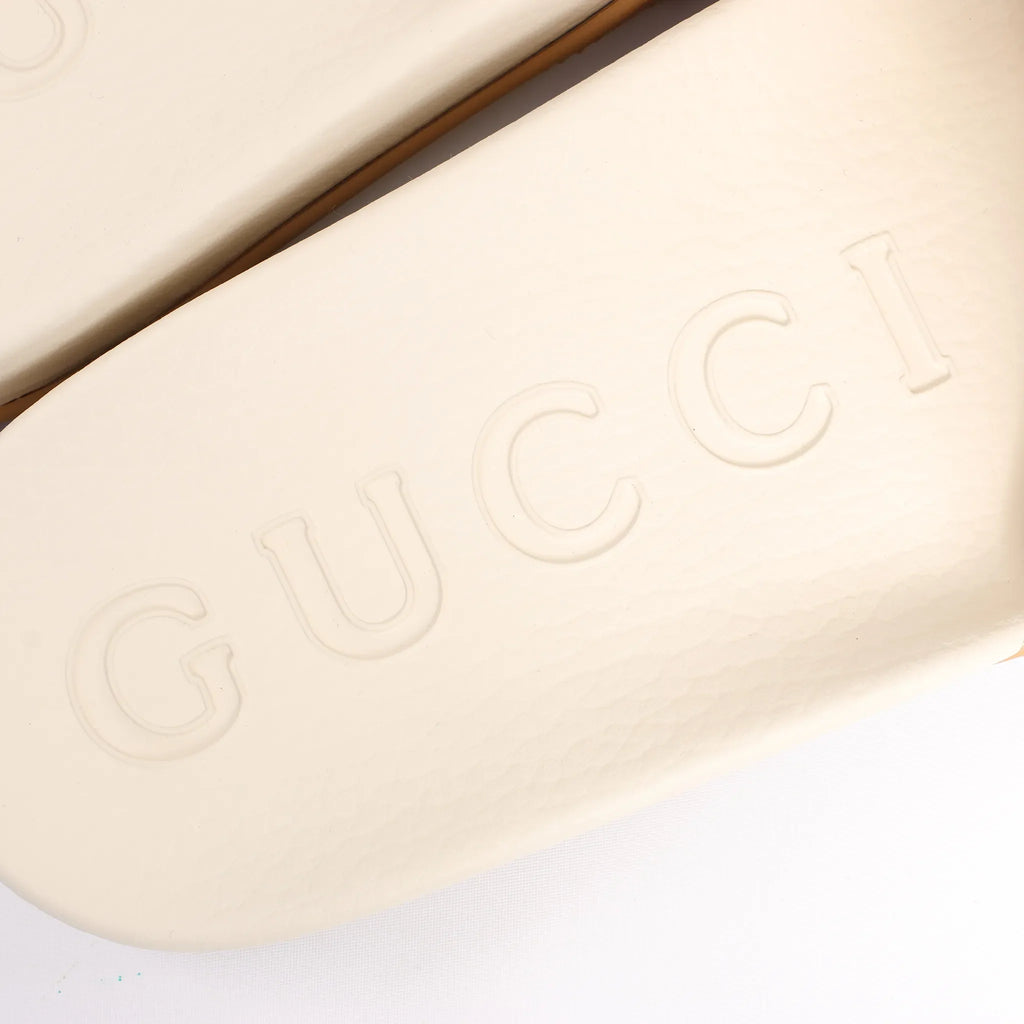 Gucci Interlocking G Rubber Sandals in Ivory 655265, Size 44 EU