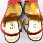 Gucci Slingback Leather Strap Pumps in Black x Red 740058, Size 37.5 EU