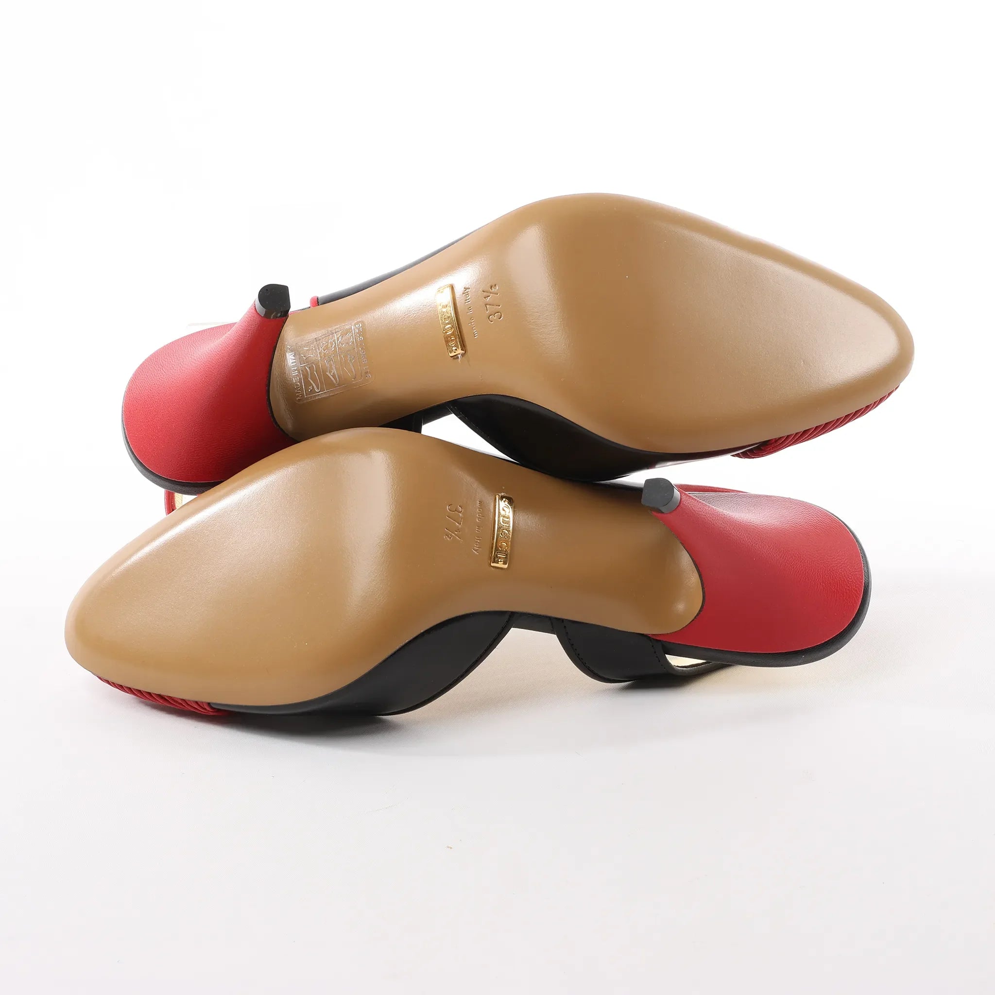 Gucci Slingback Leather Strap Pumps in Black x Red 740058, Size 37.5 EU
