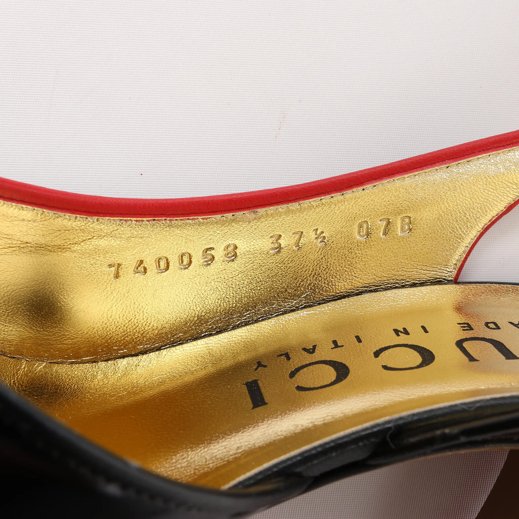 Gucci Slingback Leather Strap Pumps in Black x Red 740058, Size 37.5 EU