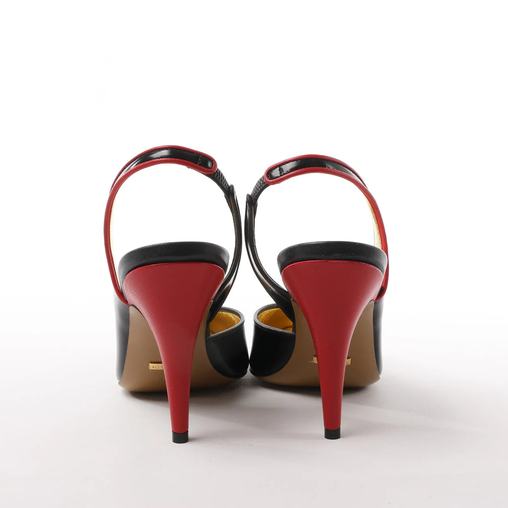 Gucci Slingback Leather Strap Pumps in Black x Red 740058, Size 37.5 EU
