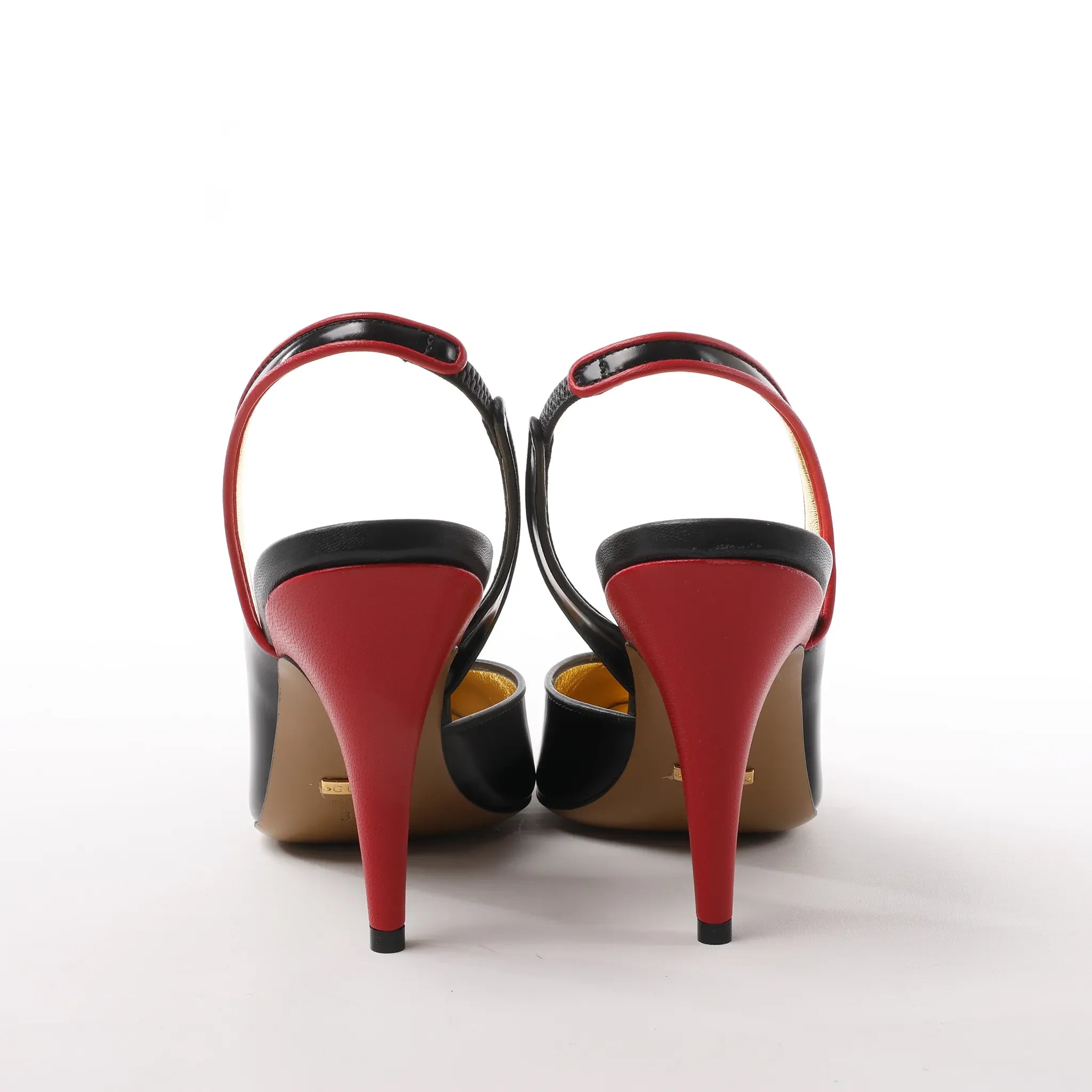 Gucci Slingback Leather Strap Pumps in Black x Red 740058, Size 37.5 EU