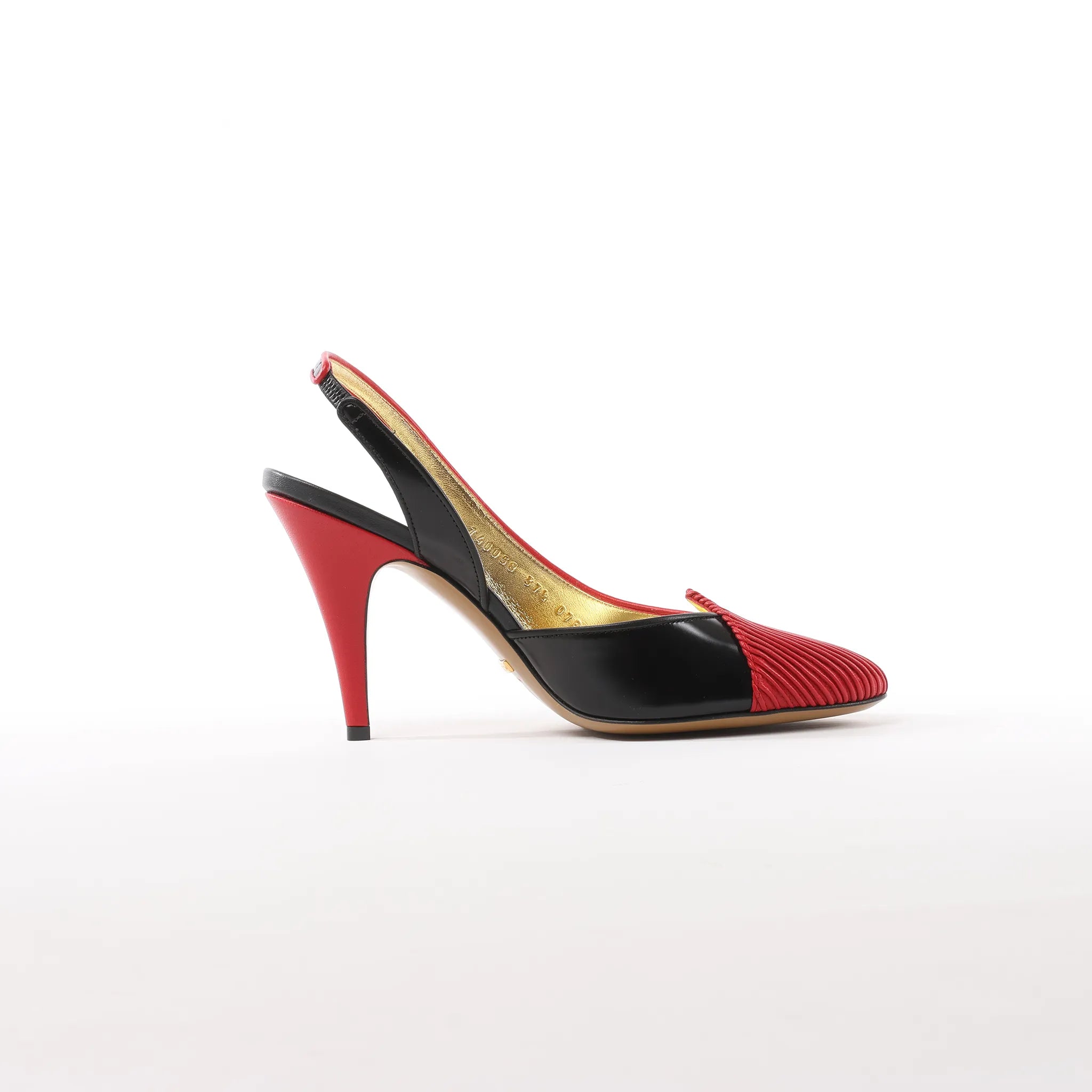 Gucci Slingback Leather Strap Pumps in Black x Red 740058, Size 37.5 EU