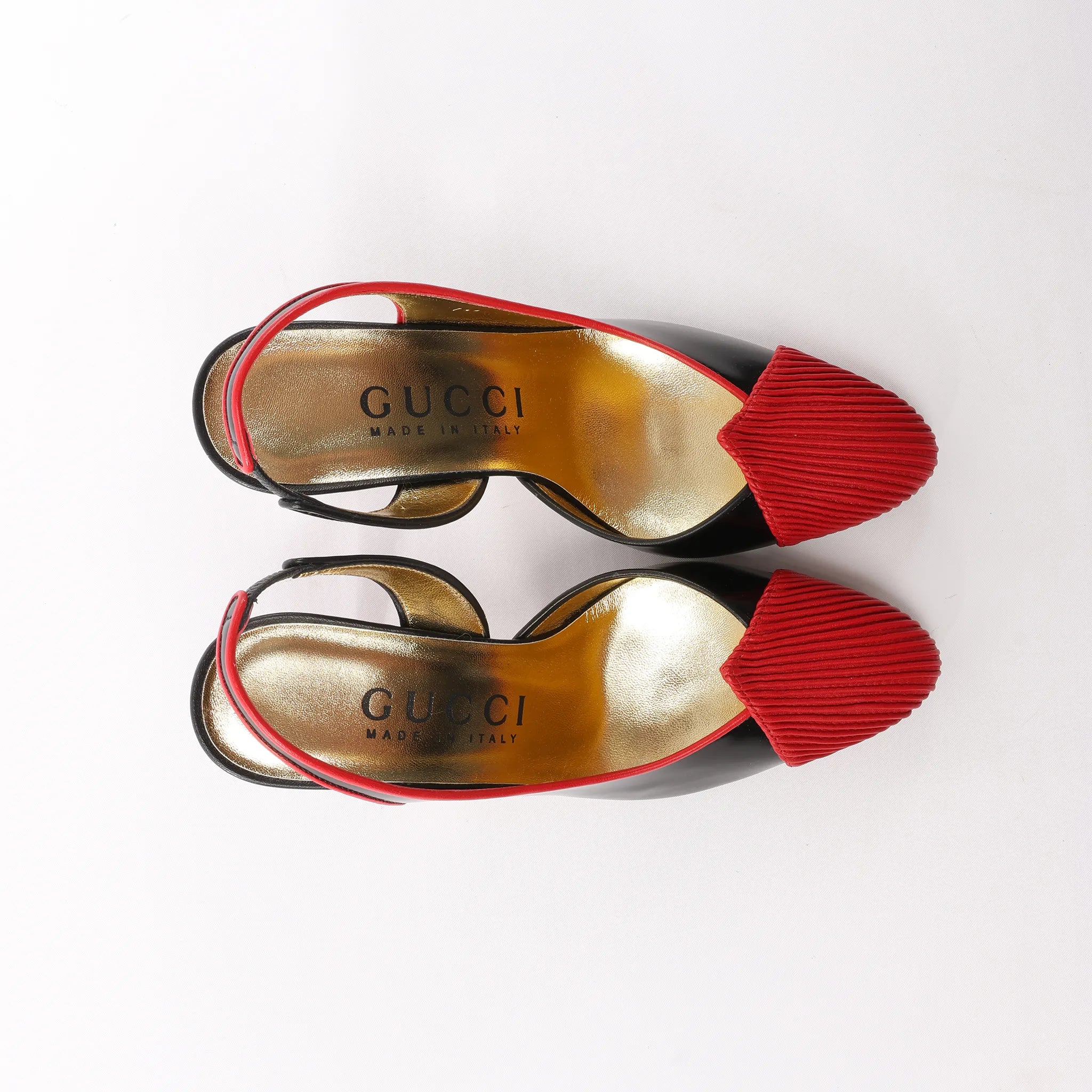 Gucci Slingback Leather Strap Pumps in Black x Red 740058, Size 37.5 EU