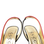 Gucci Slingback Leather Strap Pumps in Black x Red 740058, Size 37.5 EU