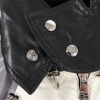 Gucci Litriang Leather Biker Jacket in Metallic Gray x White x Black, 48 IT