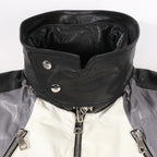 Gucci Litriang Leather Biker Jacket in Metallic Gray x White x Black, 48 IT