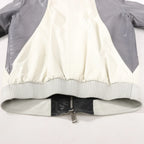 Gucci Litriang Leather Biker Jacket in Metallic Gray x White x Black, 48 IT