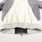 Gucci Litriang Leather Biker Jacket in Metallic Gray x White x Black, 48 IT