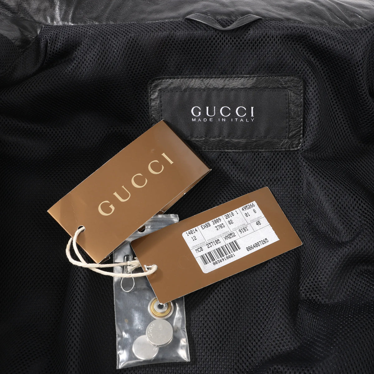 Gucci Litriang Leather Biker Jacket in Metallic Gray x White x Black, 48 IT