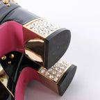 Gucci Caspar Patent Leather Strap Pumps in Black×Gold 492050, Size EU 38.5