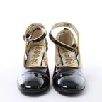 Gucci Caspar Patent Leather Strap Pumps in Black×Gold 492050, Size EU 38.5