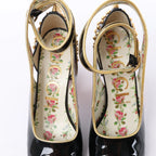 Gucci Caspar Patent Leather Strap Pumps in Black×Gold 492050, Size EU 38.5