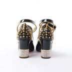 Gucci Caspar Patent Leather Strap Pumps in Black×Gold 492050, Size EU 38.5