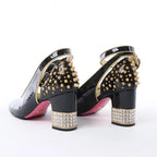 Gucci Caspar Patent Leather Strap Pumps in Black×Gold 492050, Size EU 38.5