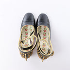 Gucci Caspar Patent Leather Strap Pumps in Black×Gold 492050, Size EU 38.5