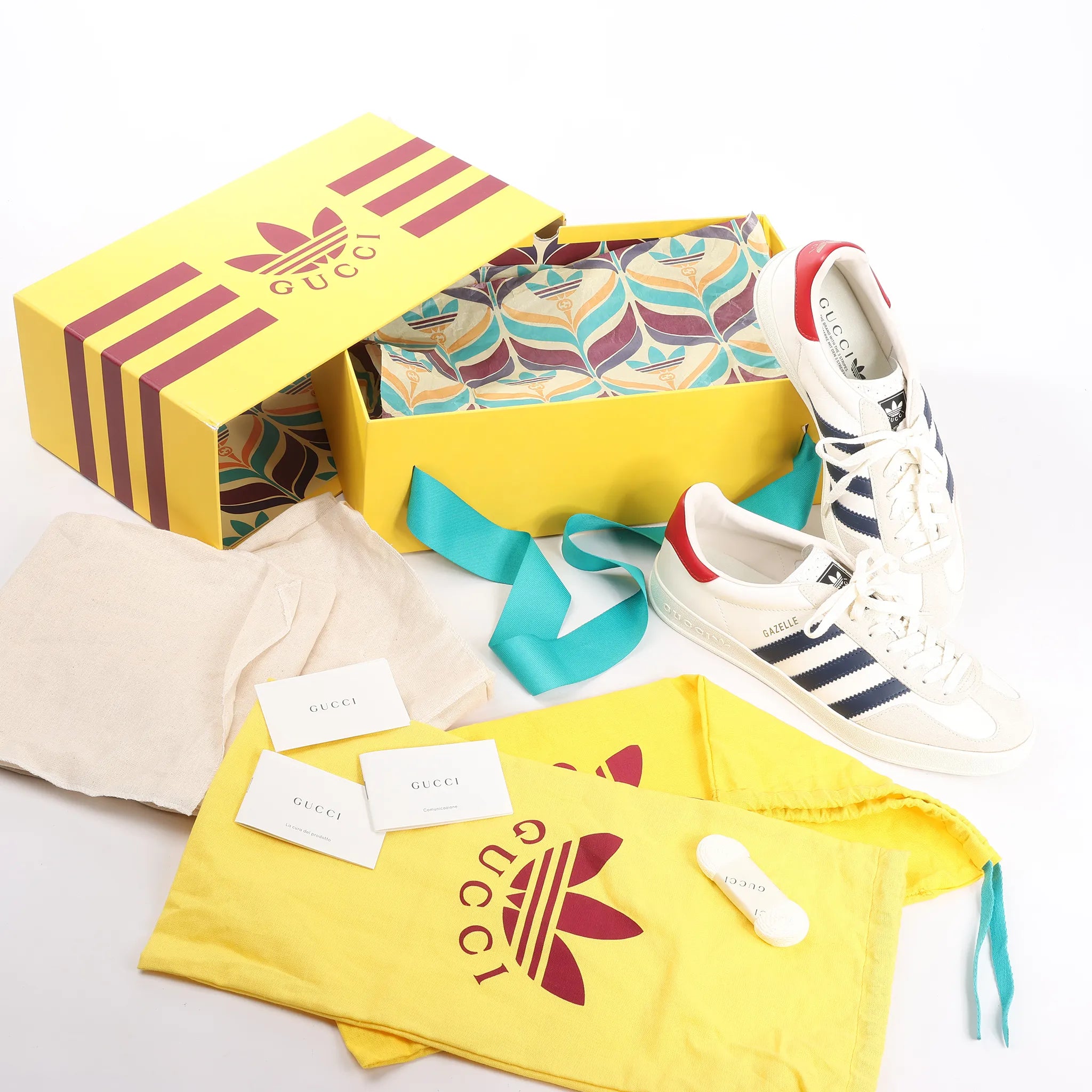 Gucci x Adidas Gazelle Leather Sneakers in White HQ8849, Size 43 EU