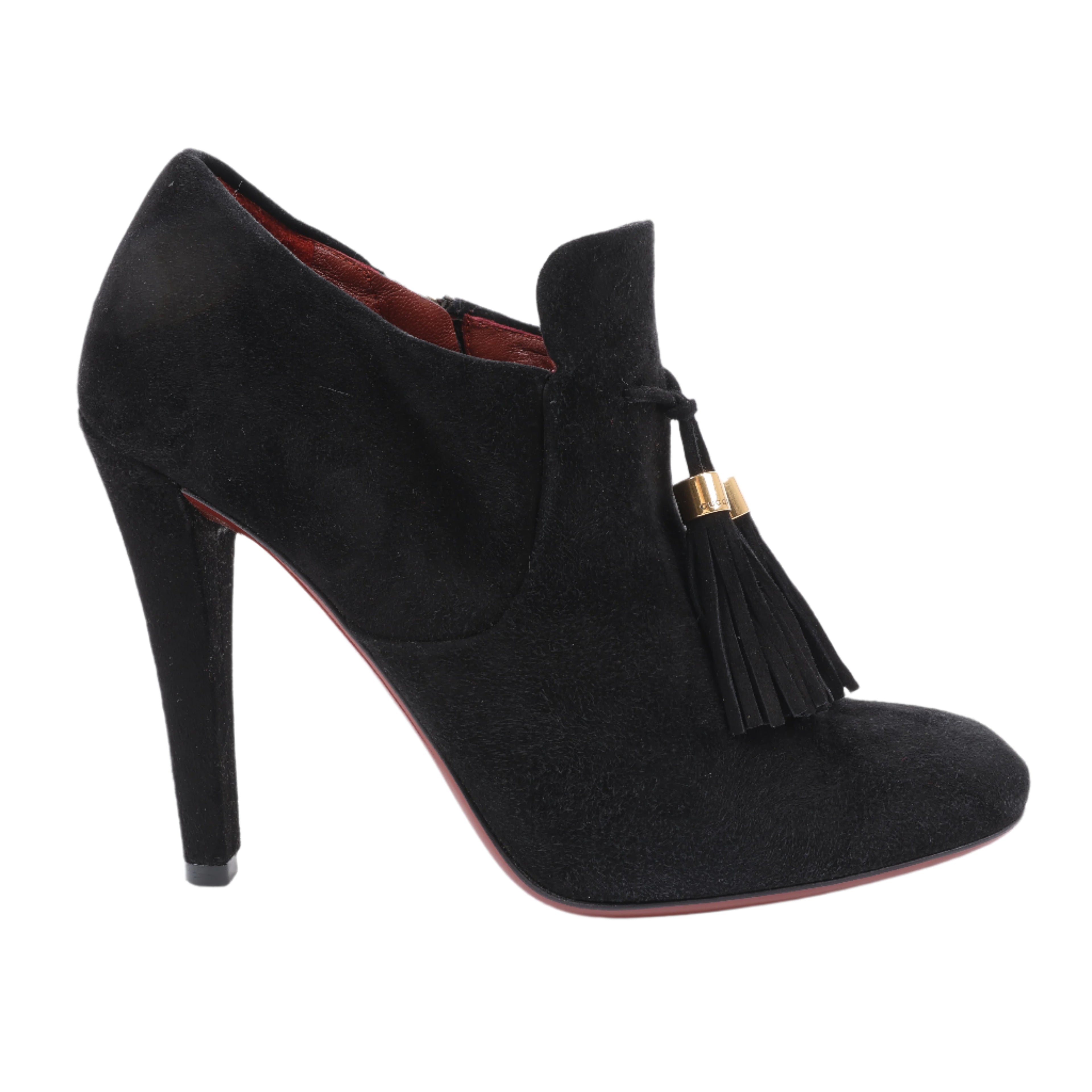 Gucci Black Suede Tasseled Ankle Boots - Size 37.5 EU 298169