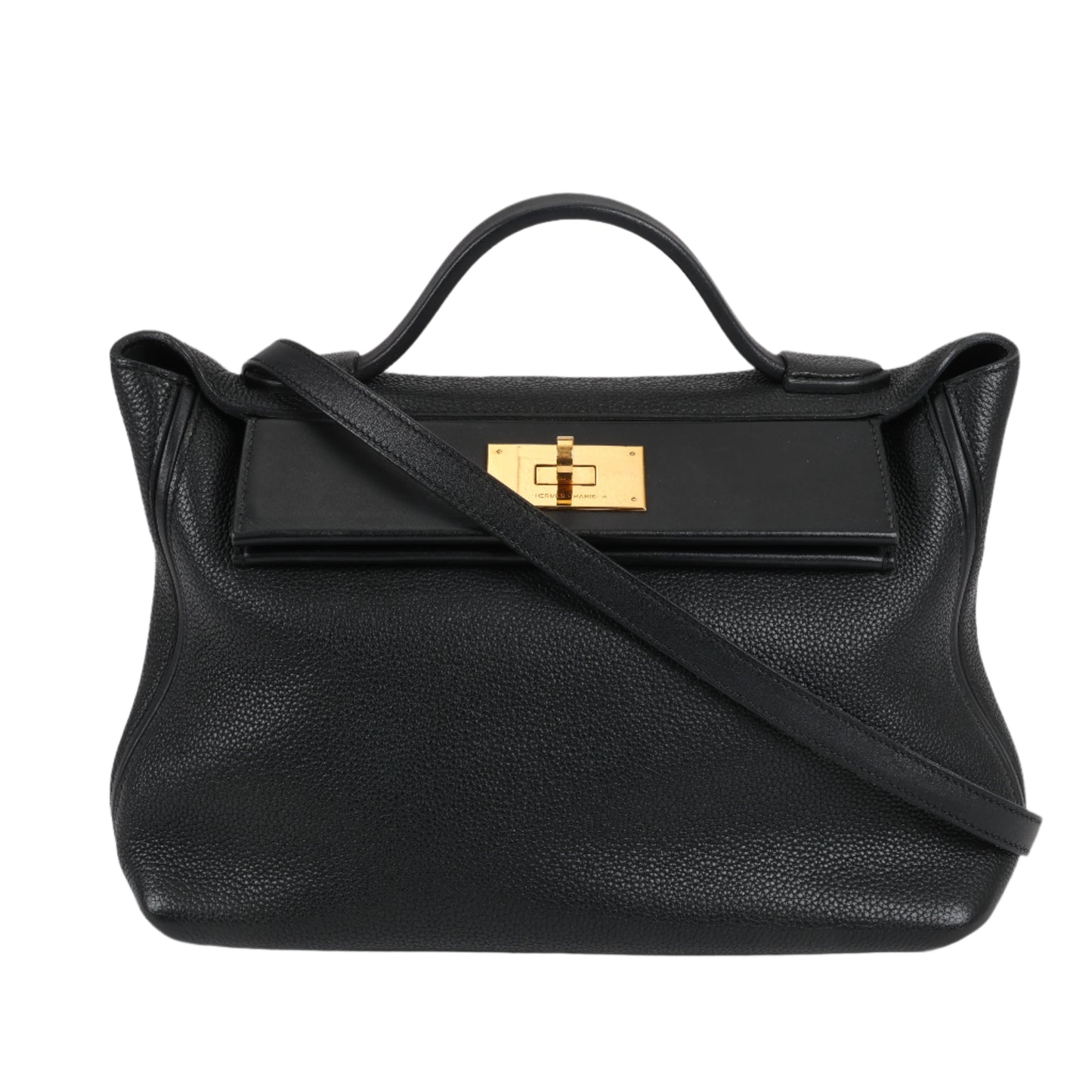 HERMES 24/24 29 Togo Lederhandtasche in Schwarz und Gold Metallbeschläge T: 2019